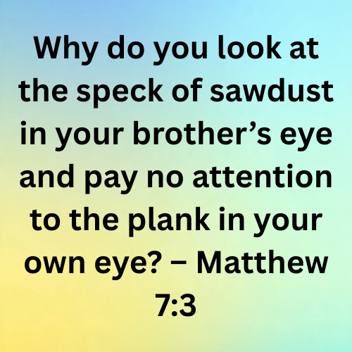 Why do you look at the speck of sawdust in your brother’s eye and pay no attention to the plank in your own eye? – Matthew 7:3