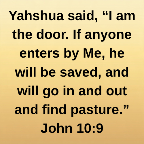 Yahshua said, “I am the door. If anyone enters by Me, he will be saved, and will go in and out and find pasture.” John 10:9