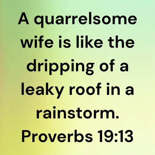 A quarrelsome wife is like the dripping of a leaky roof in a rainstorm. Proverbs 19:13