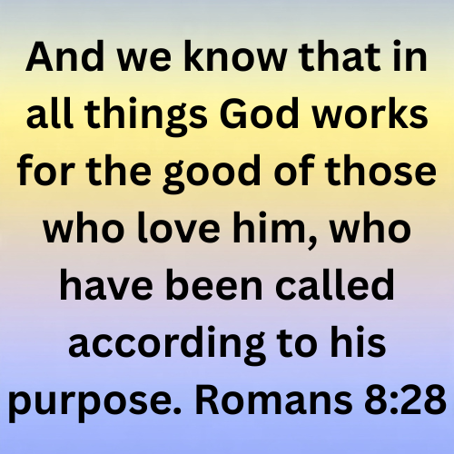 And we know that in all things God works for the good of those who love him, who have been called according to his purpose. Romans 8:28