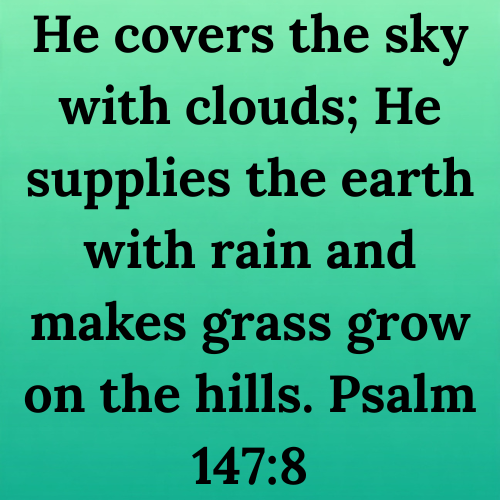 He covers the sky with clouds; He supplies the earth with rain and makes grass grow on the hills. Psalm 147:8