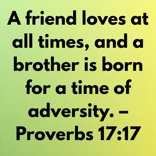 A friend loves at all times, and a brother is born for a time of adversity. – Proverbs 17:17