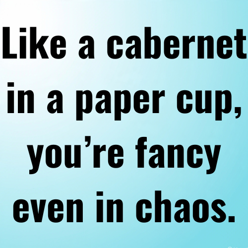 Like a cabernet in a paper cup, you’re fancy even in chaos.