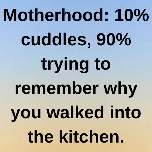 Motherhood: 10% cuddles, 90% trying to remember why you walked into the kitchen.
