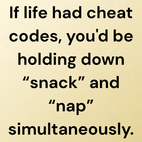 If life had cheat codes, you'd be holding down “snack” and “nap” simultaneously.