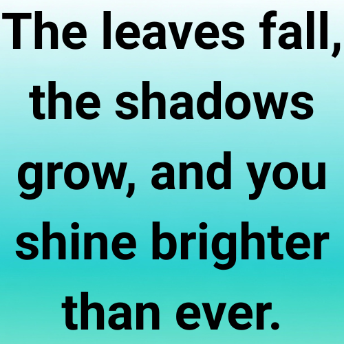 The leaves fall, the shadows grow, and you shine brighter than ever.
