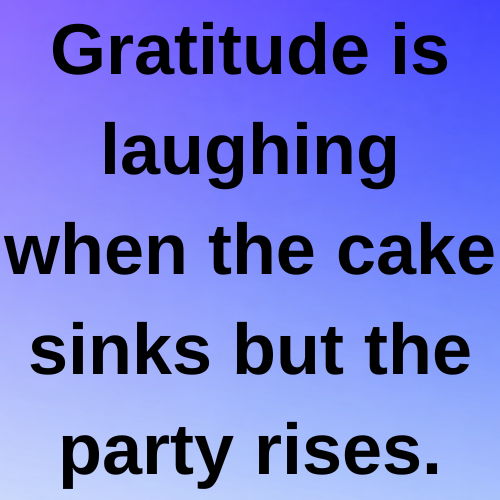 Gratitude is laughing when the cake sinks but the party rises.
