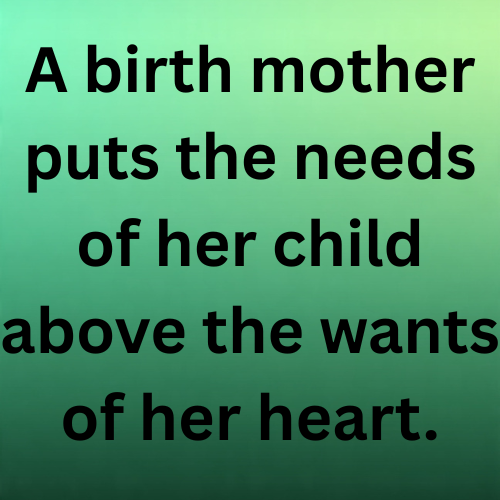 A birth mother puts the needs of her child above the wants of her heart.