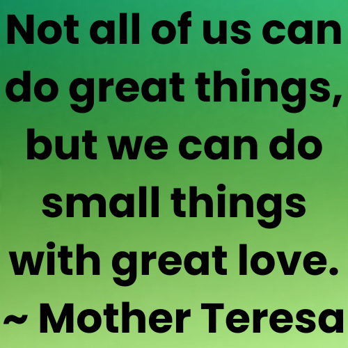 Not all of us can do great things, but we can do small things with great love. ~ Mother Teresa